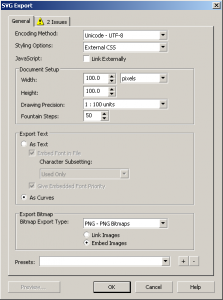 Окно настроек SVG файла при сохранение из CorelDraw X5